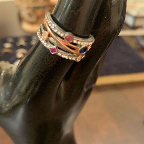 Sterling silver abstract rhinestone ring 6.5 - Picture 1 of 4